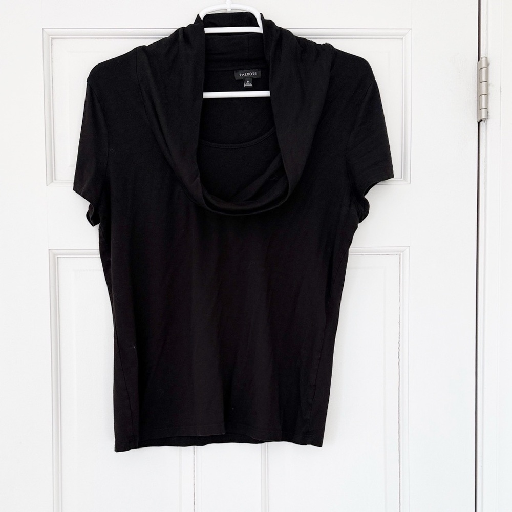 TALBOTS top size M black shortsleeve cowl neck stretch shirt